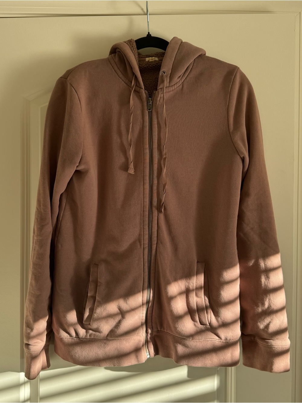 J. Crew Mauve Fleece Zip-Up Hooded Jacket Size M